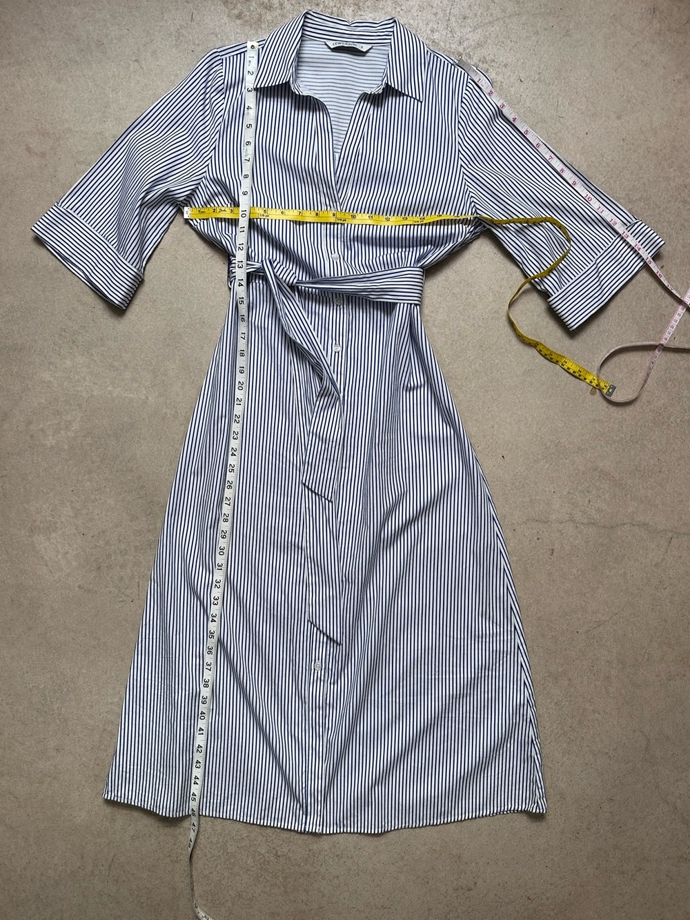 LC Waikiki Blue White Stripe Shirt Dress Belted Cotton Midi Button Front Small - Picture 8 of 11